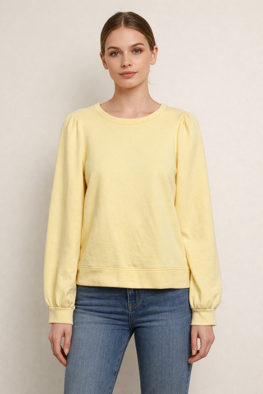 Talbots Puff Sleeve Fleece Top Sweatshirt Size XS Yellow Womens